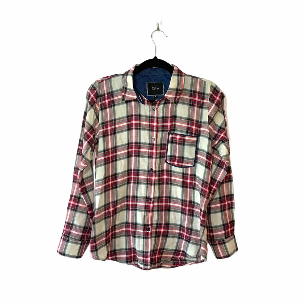 Rails Flannel Button Down Shirt Cream & Red Plaid Outdoor Fall Small Women’s